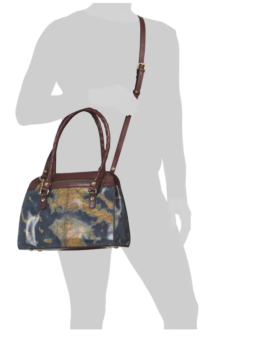 Patricia Nash Navy & Brown Vintage Map Satchel